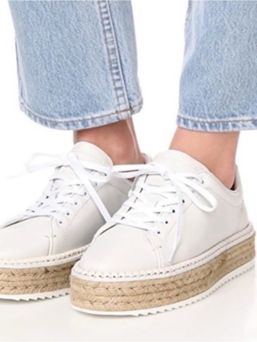 Rag and Bone White Platform Espadrille Sneakers - Women's Casual Lace-Up